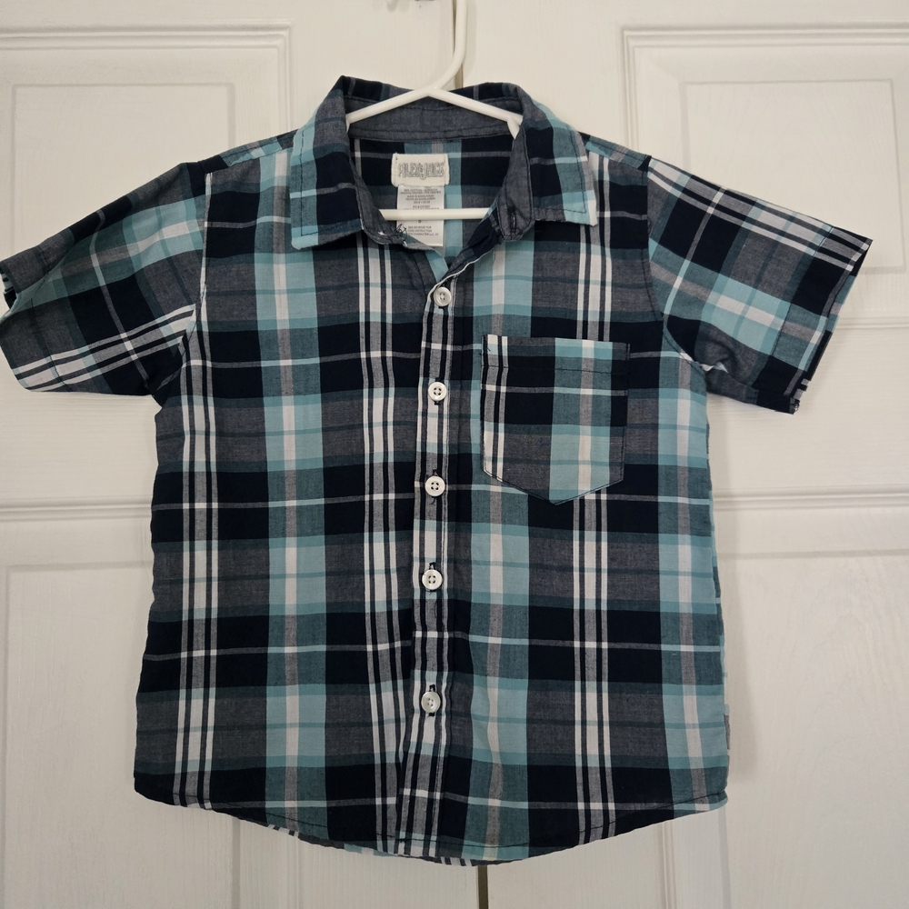 Alex & Jack Light Blue & Navy Plaid Button-Down Shirt Kids Size 5